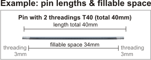 fillable space threaded pins